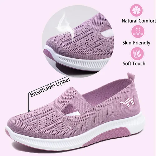 Vista 4 de Zapatos deportivos de malla de punto transpirables para mujer, antideslizantes, cómodos, ortopédicos, diabéticos, para caminar