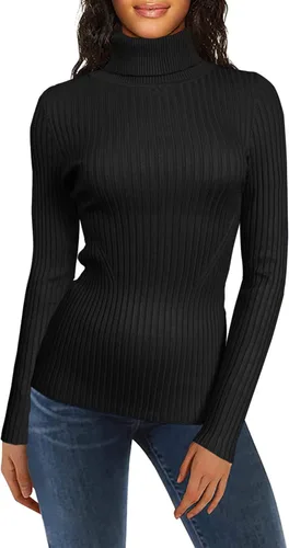 Vista 2 de v28 - Suéteres acanalados con cuello alto falso para mujer, diseño cálido de punto sexy, entallado y moderno sin botones