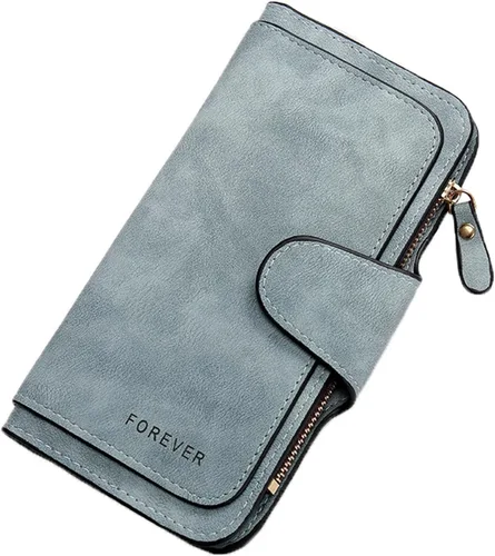 Vista 12 de Cartera pequeña de cuero para mujer con bloqueo RFID y ventana para identificación, Gris oscuro, Classic