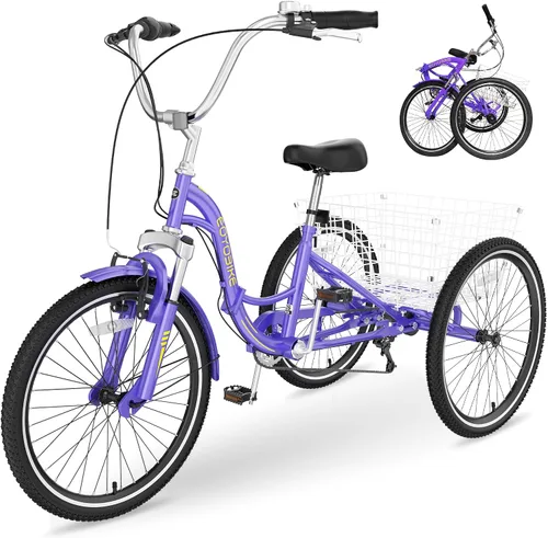 Vista 8 de Slsy Triciclos plegables para adultos, triciclos plegables para adultos de 7 velocidades, 20, 24, 26 pulgadas, 3 ruedas con triciclo plegable