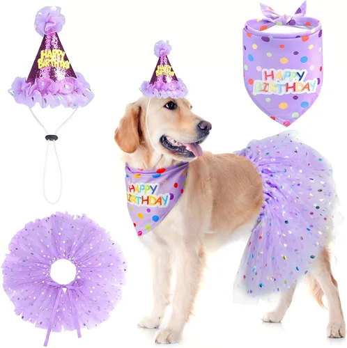Vista 14 de SCENEREAL Suministros para fiesta de cumpleaños para perros, bandana de cumpleaños para perro, juego de collar de pajarita con números de Niño azul