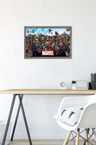 Vista 6 de Marvel Comics The Marvel Lineup - Póster de pared, 22.4 pulgadas de largo x 14.7 pulgadas de ancho, versión enmarcada de madera de granero