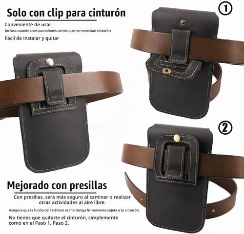 Vista 4 de Funda de cuero Topstache para teléfono para hombres - Funda con cierre magnético para iPhone 17/16/15/14/13/12 - Funda de cinturón de cuero con clip