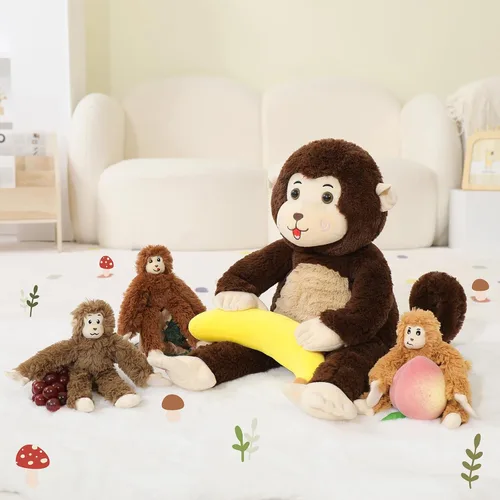 Vista 2 de MaoGoLan Mono gigante de peluche con bebés, juguete de peluche suave con plátano regalo para niños, niñas, niños, mamá y 3 bebés pequeños colgantes