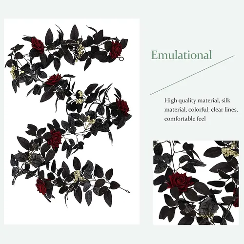 Vista 5 de TITA-DONG Adornos florales falsos de vid de rosas rojas de 70.9 pulgadas para colgar en la pared, plantas artificiales de vid de rosas, guirnalda