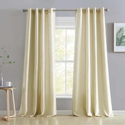 Vista 14 de HLC.ME Jefferson - Cortinas ligeras de seda sintética semitransparente con forro de microfibra y ojales para ventana de dormitorio, comedor y sala