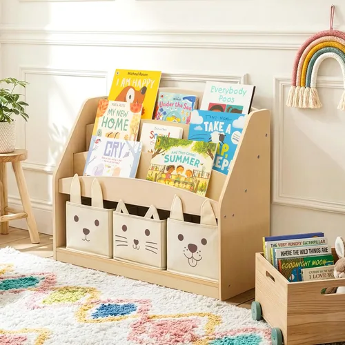 Vista 2 de OOOK Estantería de madera para niños con 3 cajas de almacenamiento