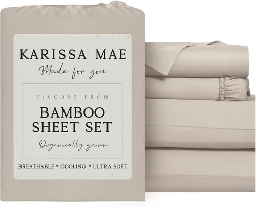 Vista 72 de KARISSA MAE Juego de sábanas de viscosa de bambú de lujo, 100% certificado FSC, refrescante, lujosamente suave, bolsillos profundos de 18 pulgadas