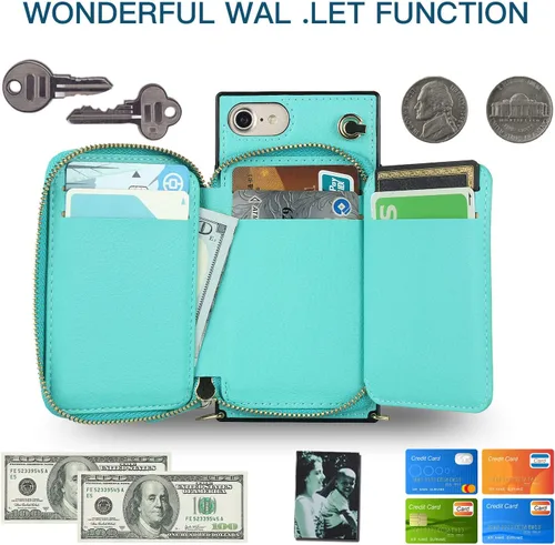 Vista 3 de Asuwish Funda de teléfono para iPhone 6/6s/7/8/SE 2020 2022 con protector de pantalla y soporte para tarjetas con cremallera, soporte de cuero i Six