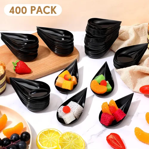 Vista 5 de Cucharas de plástico para aperitivos de 4 pulgadas, mini platos desechables para aperitivos, lágrimas para servir postre, lágrima, cuchara asiática