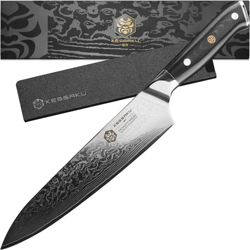 Vista 15 de KESSAKU Cuchillo de trinchar – 12 pulgadas – Serie Damascus Dynasty – Razor Sharp – Granton Edge – Acero inoxidable japonés forjado de 67 capas