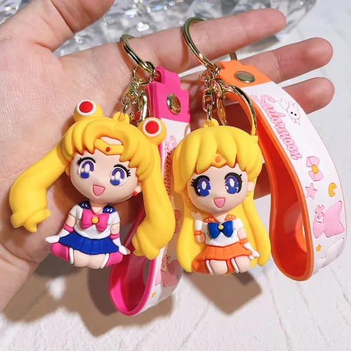 Vista 3 de feimeng jewelry Llavero de silicona con figura de anime para mujeres y niñas, llavero Sailormoon para soporte de llaves de mochila, regalos