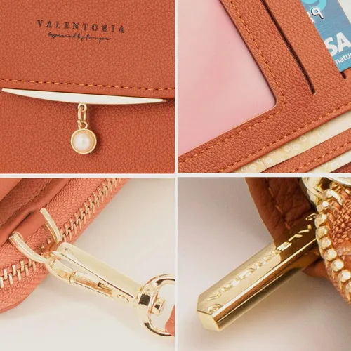 Vista 5 de Valentoria Bolso cruzado pequeño para teléfono celular, cartera de cuero para tarjetas de mano para mujer