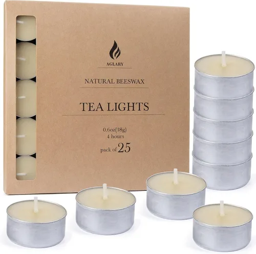 Vista 15 de Paquete de 9 velas de cera de abeja pura en vasos de aluminio, 4-5 horas de tiempo de combustión, mecha de algodón sin plomo, velas naturales sin