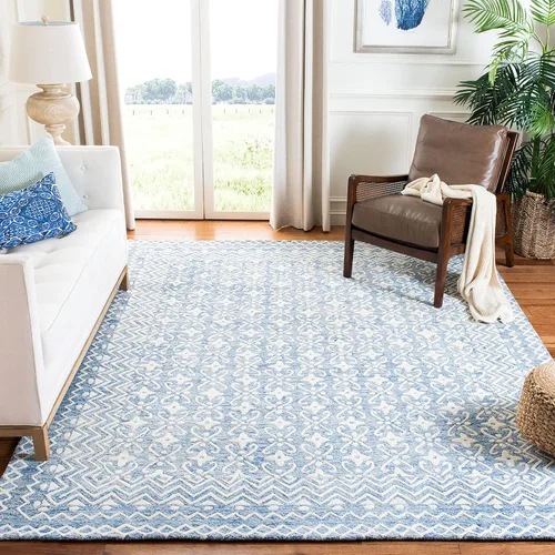 Vista 6 de Safavieh Blossom Collection - Alfombra decorativa, 2 x 3 pies, azul y marfil, lana hecha a mano, ideal para zonas de alto tráfico en entrada, sala