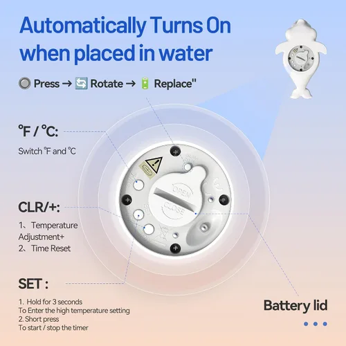 Vista 4 de Doli Yearning Termómetro de baño para bebés recién nacidos y bebés, monitor digital flotante de temperatura del agua con temporizador y pantalla