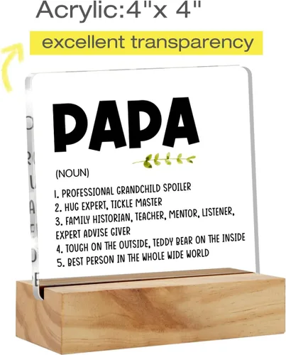 Vista 2 de Regalos para abuelos: placa de escritorio de acrílico con soporte de madera, recuerdo del mejor papá