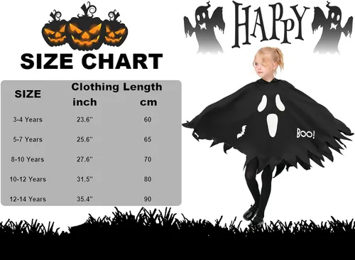 Vista 6 de QUJQOM Ghost Costume Kid Boo Bat Costume Toddler Halloween Costume Glow in Dark Hooded Cloak Spooky Trick or Treating Cosplay