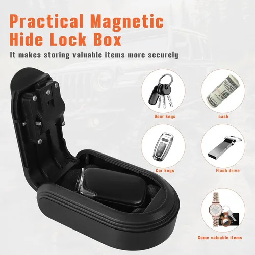 Vista 5 de Caja magnética con cerradura de llave, soporte para llaves con cerradura de combinación debajo del automóvil, imán para ocultar una caja de llaves