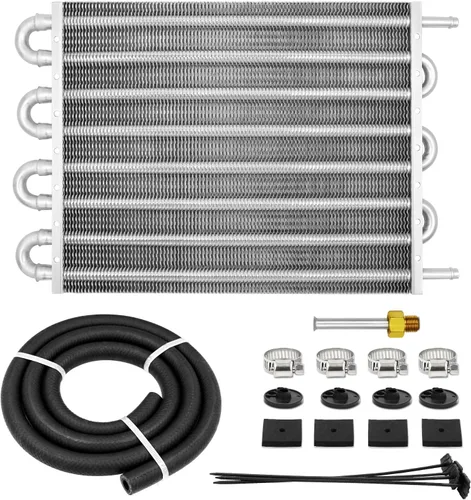 Vista 12 de Kit enfriador de transmisión de tubos y aletas Ultra-Cool de 4 pasos universal 402 de aluminio negro con kit de enfriador de aceite de 5/16