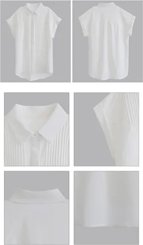 Vista 7 de Women's Vintage Solid White Button Down Shirt Casual Lapel Single Breasted Blouse for Office Work