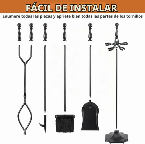 Vista 9 de JupiterForce Juego de 5 Piezas de Herramientas para Chimenea para Interiores y Exteriores de Hierro Forjado, Juego Grande de Herramientas