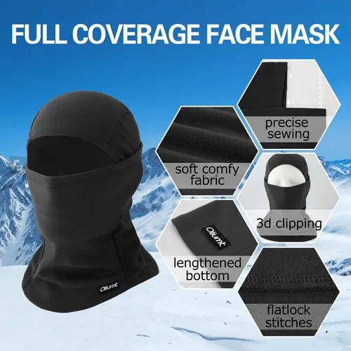 Vista 3 de Oliumt Pasamontañas máscara de esquí cálida transpirable y ligera máscara facial de invierno de vellón de cobertura completa para hombres y mujeres