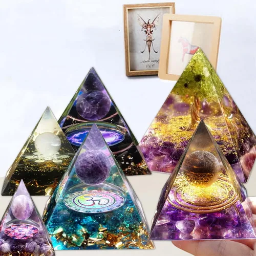 Vista 7 de Moldes de pirámide de silicona transparente supergrandes, 3 piezas, interior de 4.7 a 7.5 pulgadas, moldes de resina de silicona para orgonita