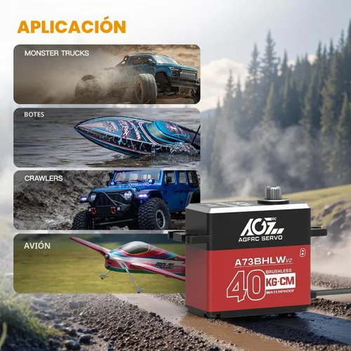 Vista 7 de AGFRC A73BHLW V2 88.2 lbs IP67 Impermeable Sin Escobillas 1/10 RC Servo Full Metal Gears, HV, Programmable Digital Servo, with 25T Metal Horn