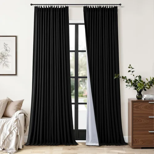 Vista 11 de Jowels Cortinas opacas de lino plisado beige y blanco de 84 pulgadas