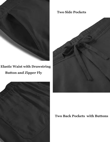 Vista 5 de COOFANDY Pantalones casuales de lino para hombre, cintura elástica, con cordón, pantalones de playa, ligeros, holgados, con bolsillos