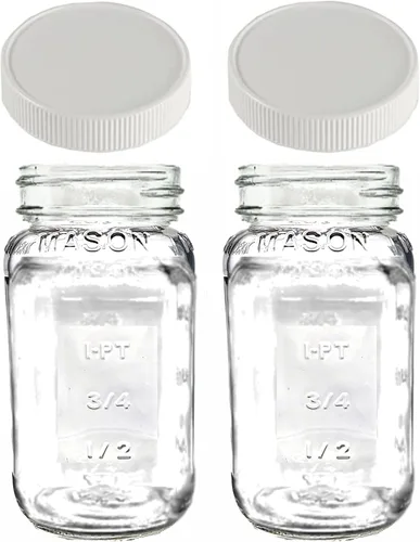 Vista 4 de Jarming Collections Mason Jars - Tarros de vidrio con tapas de plástico, juego de 2, tarros Mason de 24 onzas, tapas negras