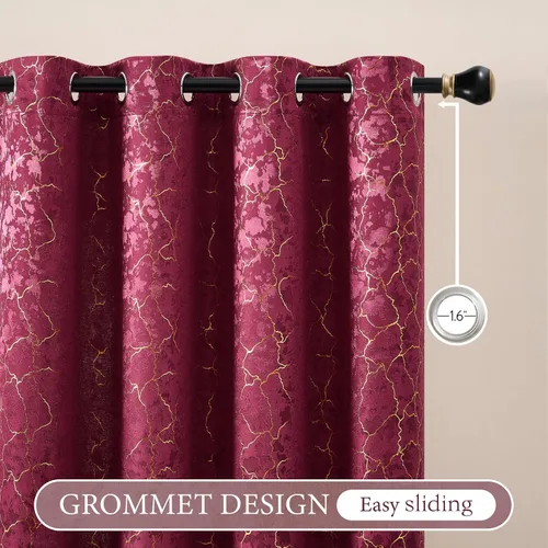 Vista 19 de Cortinas marrones y doradas de 63 pulgadas de largo, 2 paneles de cortinas geométricas para oscurecer la habitación, cortinas con ojales, estampado