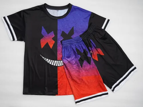 Vista 4 de Mingyuezai Conjunto deportivo de verano para hombre, conjunto de 2 piezas, camiseta de manga corta y pantalones cortos, elegante conjunto deportivo
