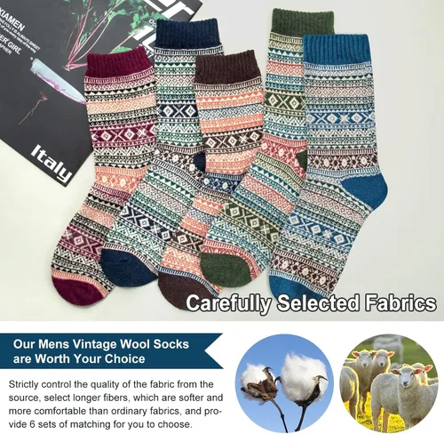 Vista 3 de YSense 5 Pairs Mens Wool Socks Winter Warm Thick Socks Knit Causal Crew Socks for Men