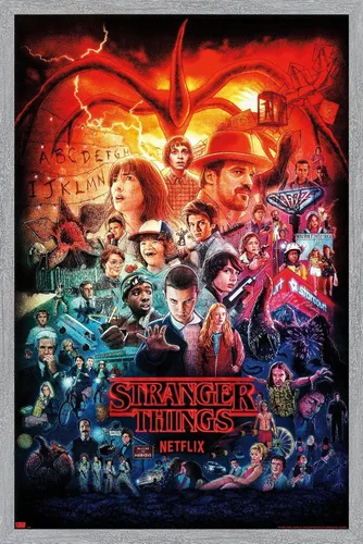 Vista 9 de Netflix Stranger Things - Póster de pared de tres temporadas formato one sheet, 22.4" x 14.7", versión con marco de madera de granero Versión