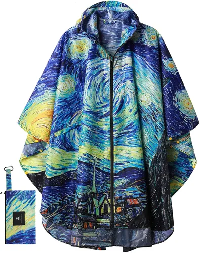 Vista 10 de SaphiRose Rain Poncho Jacket Coat Hooded for Adults with Pockets Gradiente Borgoña