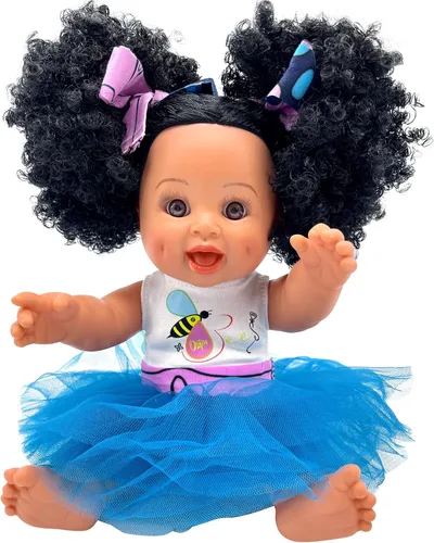 Vista 12 de Orijin Bees Curly Swizzy Bee - Muñeca Biracial negra de 12 pulgadas con pelo rizado