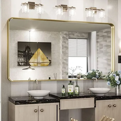 Vista 63 de JISOSO - Espejo de baño negro de 20x30 pulgadas con marco de metal negro, espejo de tocador rectangular redondeado con acabado mate para pared