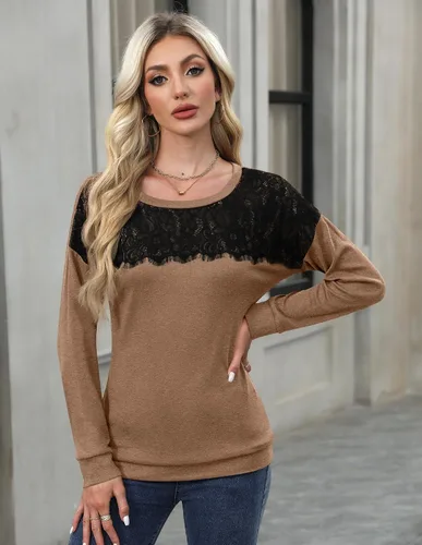 Vista 4 de For G and PL Sudadera elegante de manga larga con cuello redondo y encaje para mujer, para otoño e invierno 2024