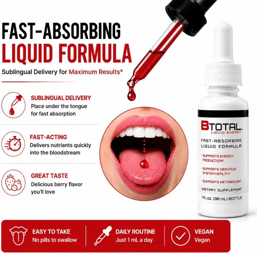 Vista 6 de Sublingual Vitamina B Complex - Gotas líquidas, B12, baya, 2 onzas líquidas Fast sublingual liquid B-complex with B12 for energy, brain & focus