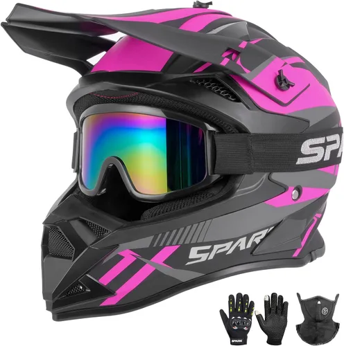 Vista 10 de Casco de motocross para adultos ATV para moto de tierra todo terreno de cara completa con gafas, guantes y máscara, aprobado por el DOT