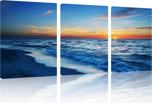 Vista 71 de TutuBeer 3 paneles de fotos de playa, arte de pared, diseño de mar azul, playa blanca al amanecer, imágenes impresas en lienzo, imágenes del océano