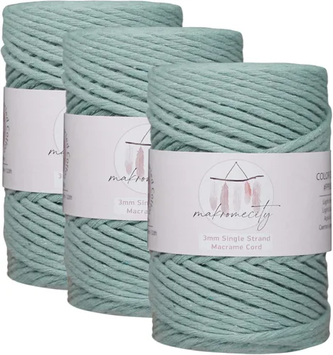 Vista 28 de Makromecity, Cordón de macramé de un solo hilo de 3 mm x 100 yardas (300 pies) de 3 mm de cordón de algodón azul bebé para arte y manualidades