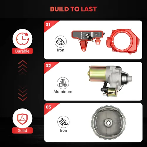 Vista 3 de Kit de conversión de arranque eléctrico para motor GX160/GX200 - Motor de arranque de 12 V, volante e interruptor de llave Kit de motor
