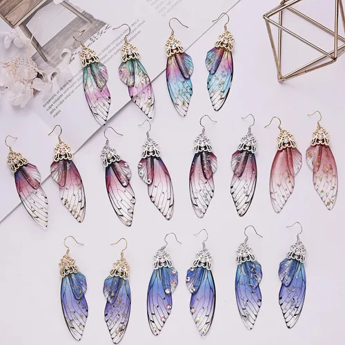 Vista 6 de BELLA-Bee - Aretes colgantes de alas de mariposa chapados en oro con cristal y diamantes de imitación, joyería para mujeres y niñas, joyería
