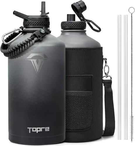 Vista 29 de Topre Botella de agua aislada de 32 onzas, botella de agua al vacío de acero inoxidable, sin BPA y a prueba de fugas - con asa de paracord, correa