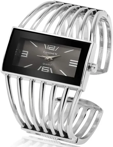 Vista 6 de Brazalete rectangular de lujo Dial, hueco con reloj analógico de cuarzo, reloj de pulsera