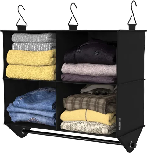 Vista 10 de ClosetMaid Organizador de armario colgante de tela de 3 estantes con barra de ropa para camisas, suéteres, pantalones, sombreros, zapatos, monederos