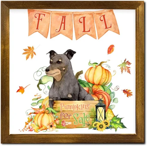 Vista 9 de Fall Pumpkins Sale with Japanese Spitz Dog Framed Wooden Signs Harvest Festival Hanging Wall Art Sign Farmhouse Wall Art Hanging Decor for Women